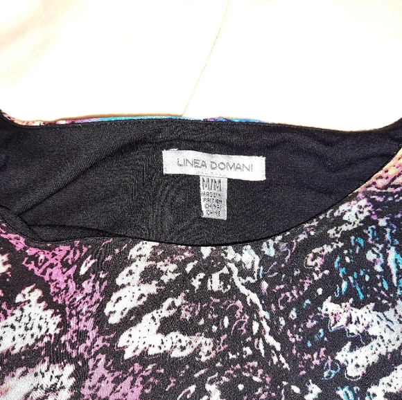 LINEA DOMANI BLUE PRINTED TOP SHEER FRONT LAYER W/BLACK UNDER LINING - Picture 6 of 10